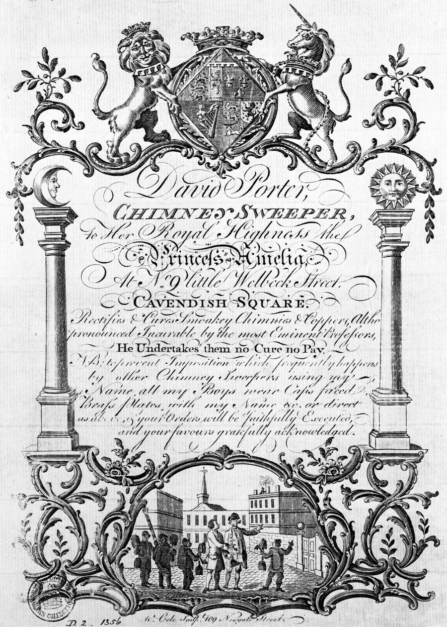 Byteskort av David Porter, skorstensfejare och nattman, 1800-talet av English School