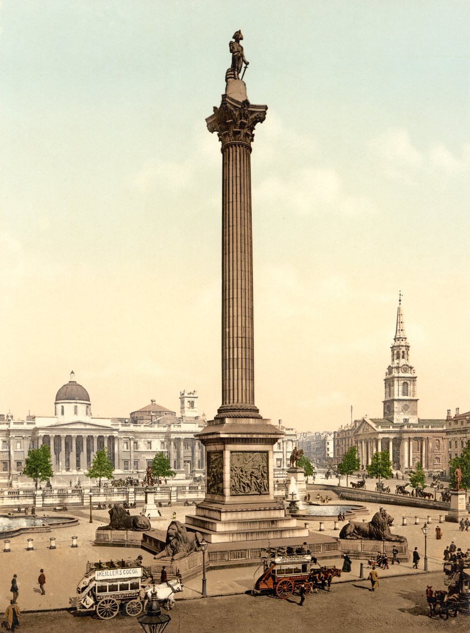 Trafalgar Square, London (handfärgat foto) av English School