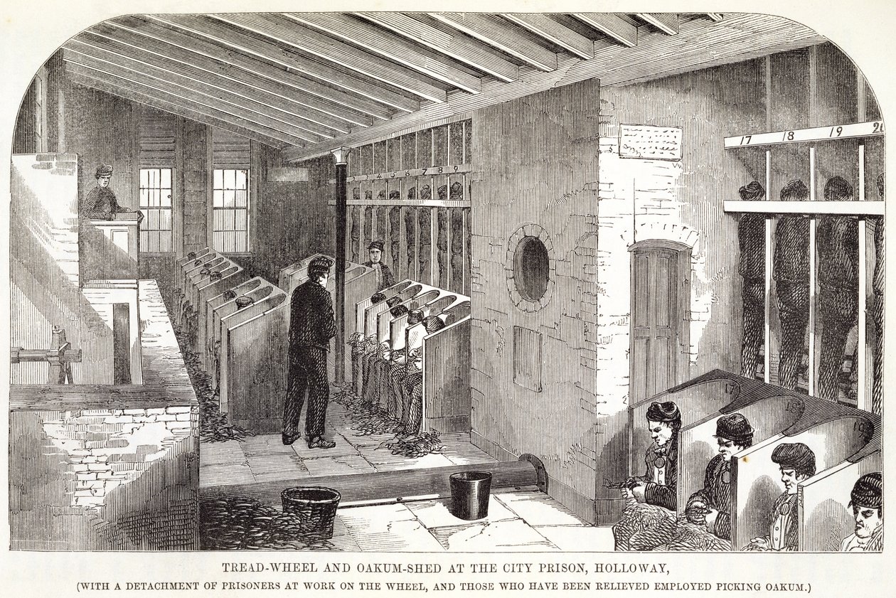 Tread-Wheel and Oakum-Shed at the City Prison, Holloway, från The Criminal Prisons of London and Scenes of Prison Life av Henry Mayhew (1812-87) och John Binny, 1862 av English School