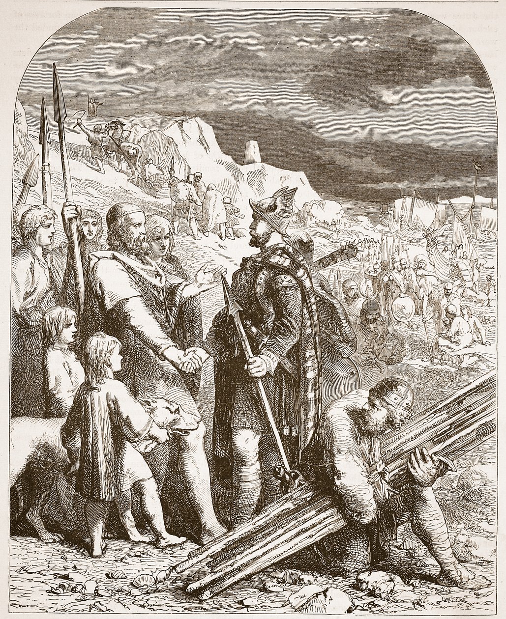 Hengist- och Horsa-fördraget med Vortigern, illustration från Cassells Illustrated History of England (sepiafoto) av English School