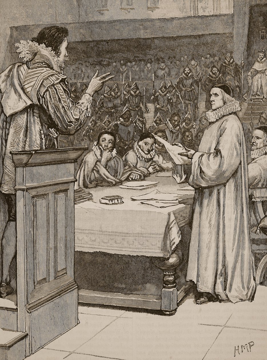 Trial of Buckingham, illustration från Cassells Illustrated History of England (sepiafoto) av English School