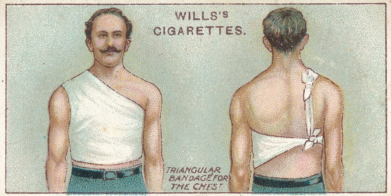 Triangulärt bandage för bröstet, nr. 37 från First Aid-serien med Willss Cigarettes-kort, 1913 av English School
