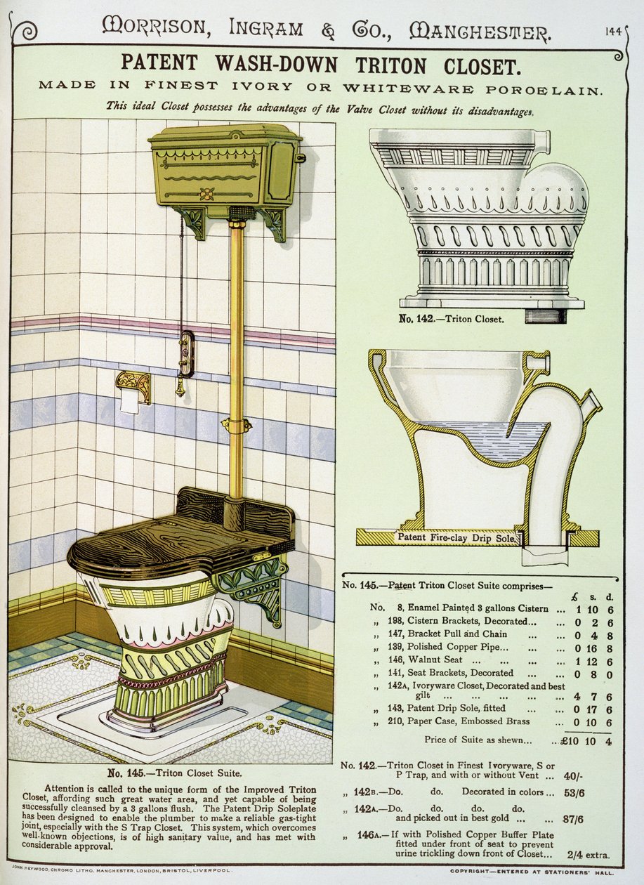 Triton Closet från en katalog med sanitetsartiklar producerad av Morrison, Ingram & Co., Manchester, publicerad ca 1890 av English School