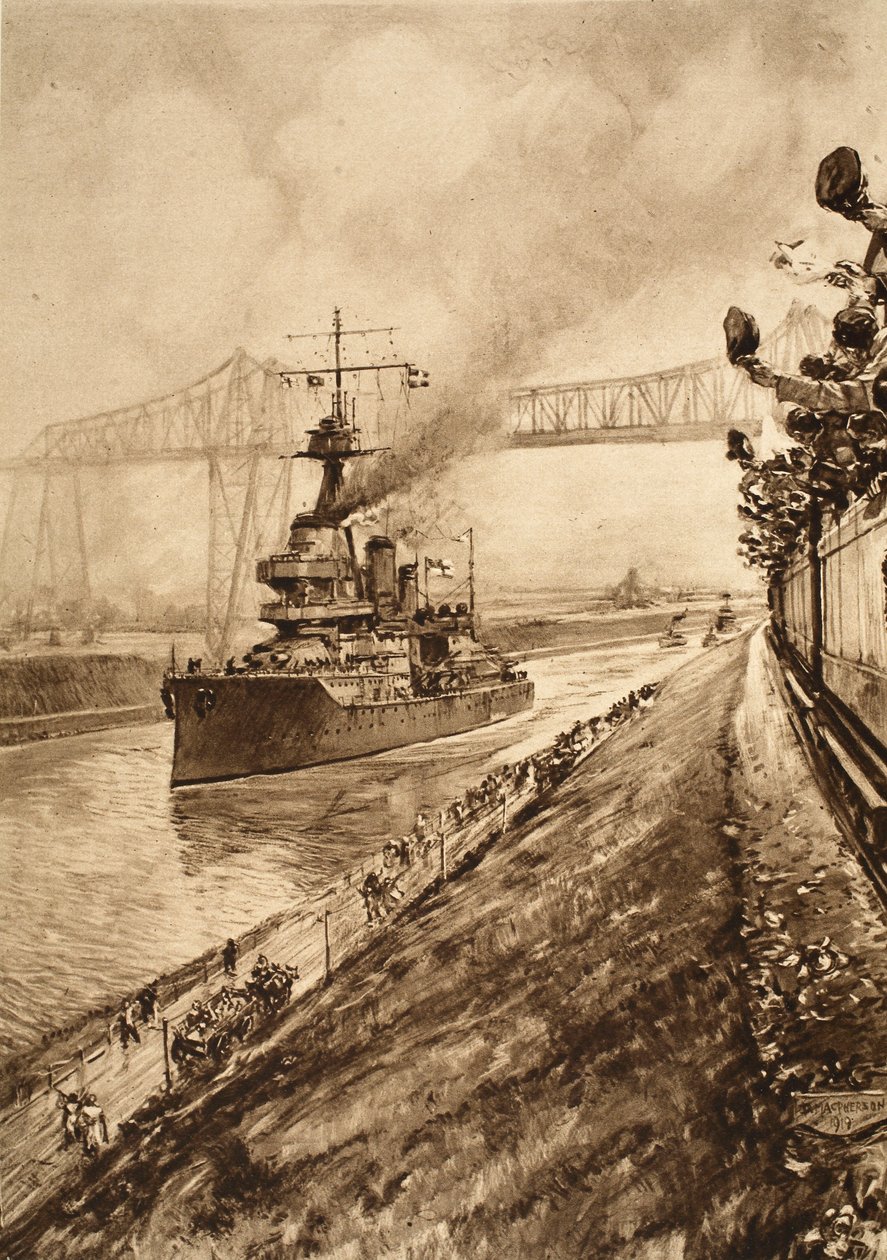 Triumfbevis på Storbritanniens flotta överhöghet: H.M.S Hercules passerar genom Kielkanalen, 1914-19 av English School