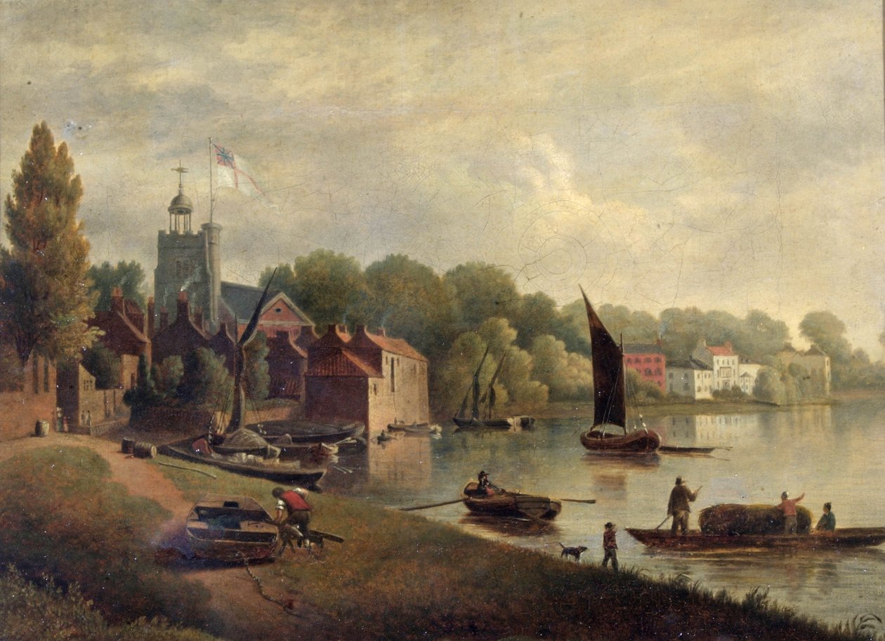 Twickenham Church ser nedströms, 1800-30 av English School