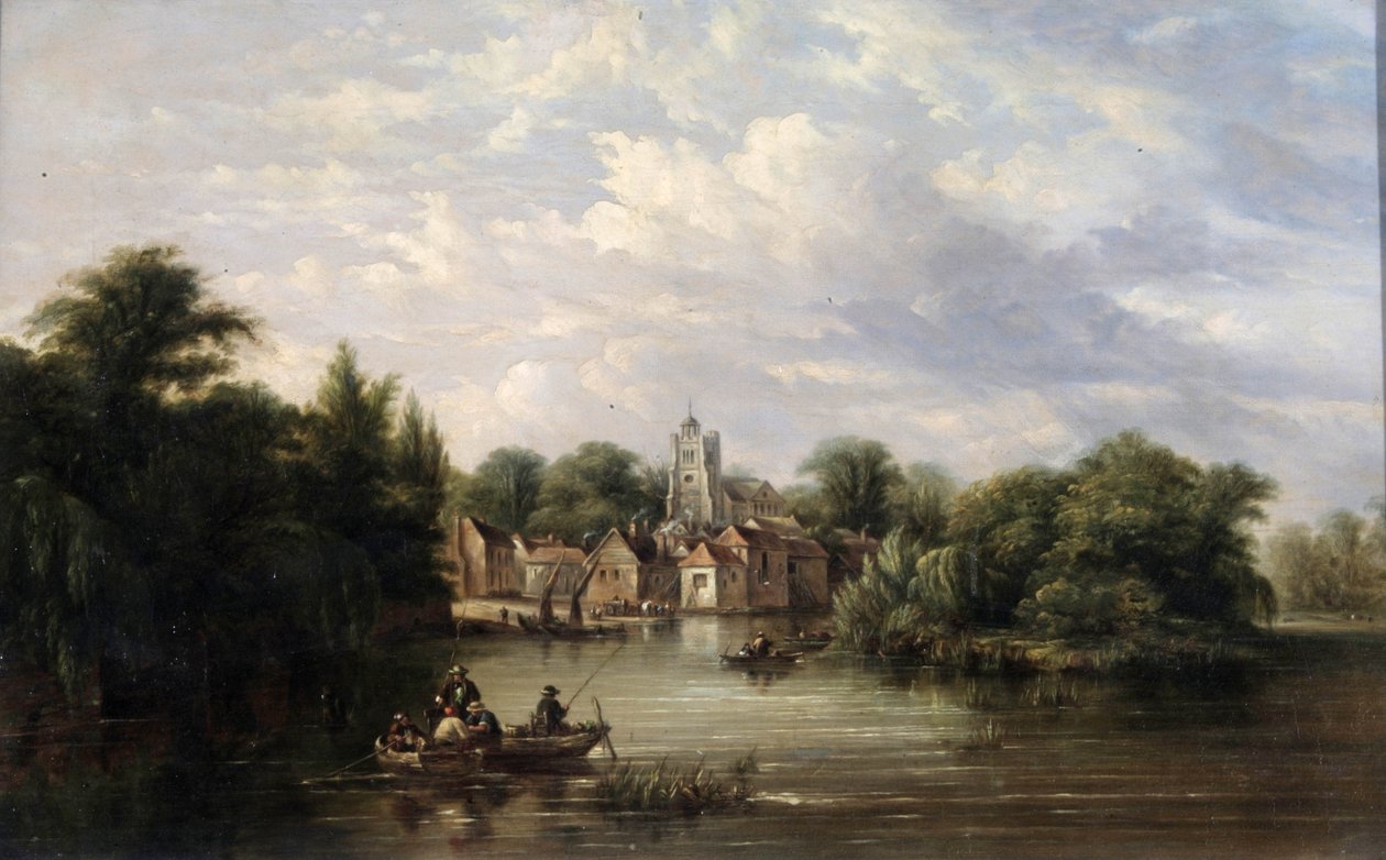 Twickenham Church, Embankment och Eel Pie Island, Middlesex, efter 1713 av English School