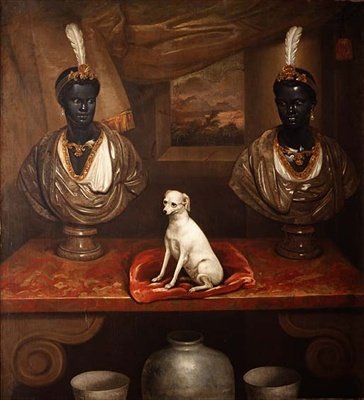 Två Blackamoor-byster och en terrier, c.1720 av English School