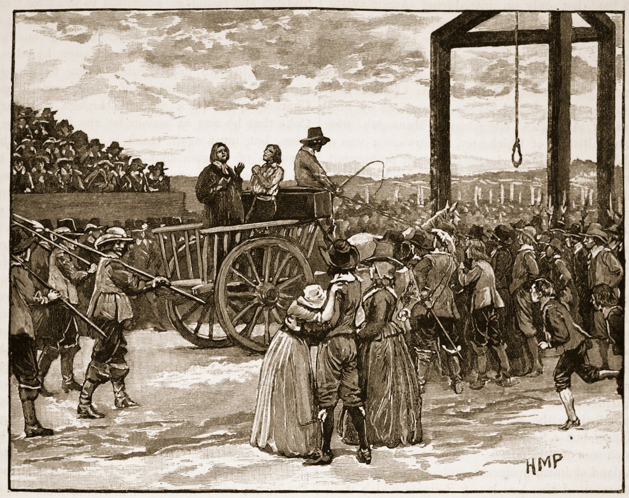 Tyburn på Charles I:s tid, illustration från Cassells Illustrated History of England (sepiafoto) av English School