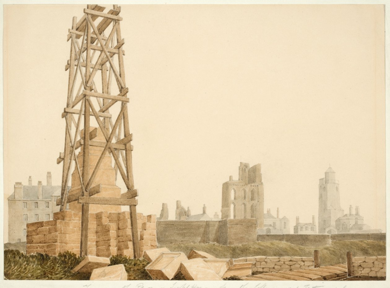 Tynemouth Priory and Lighthouse från Collingwood Memorial av English School