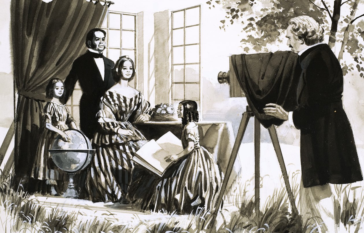 Oidentifierad familj fotograferas av English School