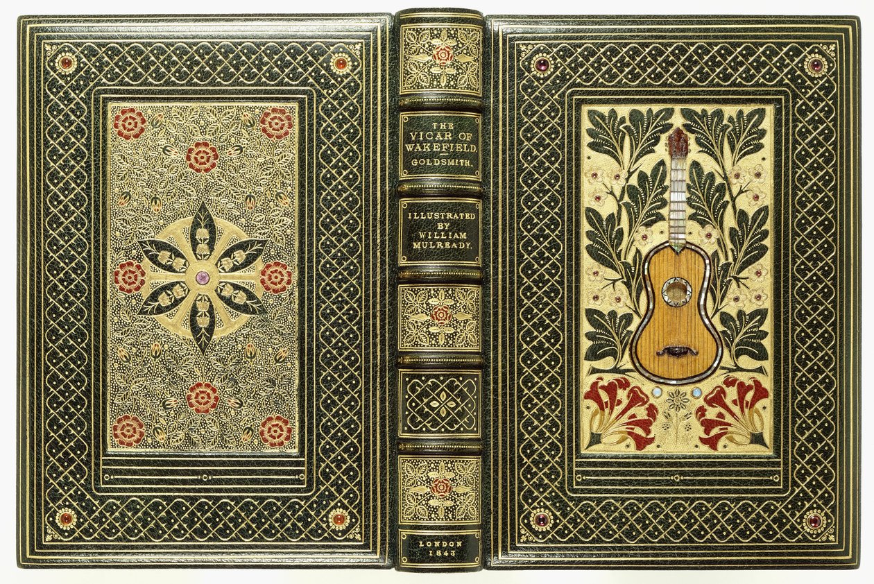 Övre och undre omslag, med gitarr och blommönster, 1843 av English School
