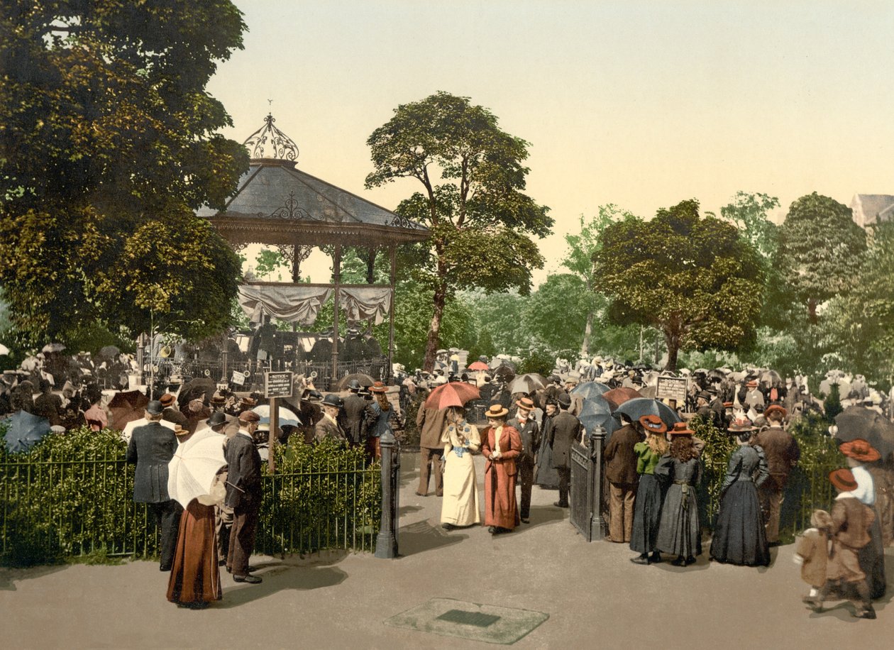 Valley Gardens, Harrogate, pub. 1900 (färglitografi) av English School