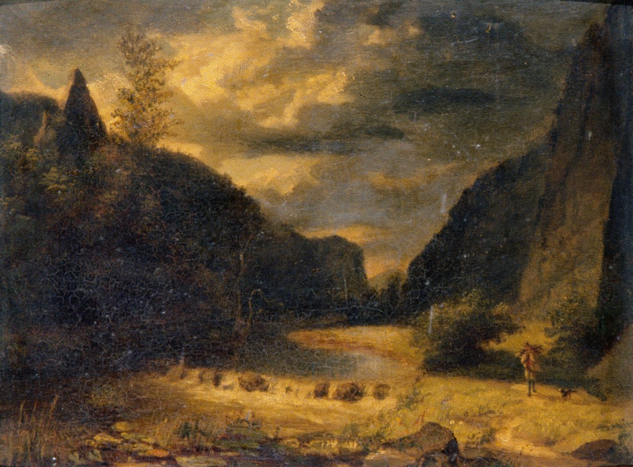 Valley Landscape, ca 1850 (olja på pannå) av English School