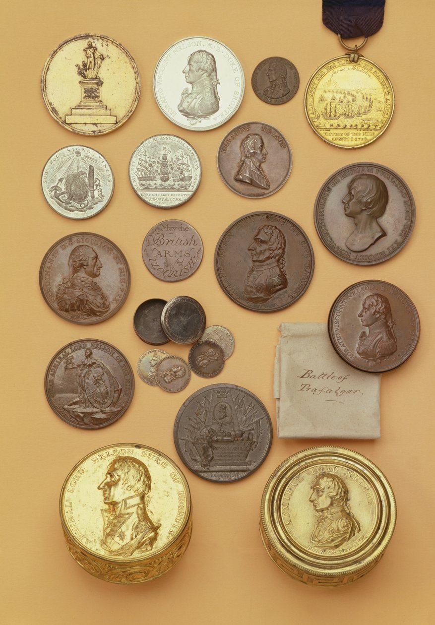 Olika medaljer relaterade till amiral Lord Nelson, 1798-1805 (metall) av English School