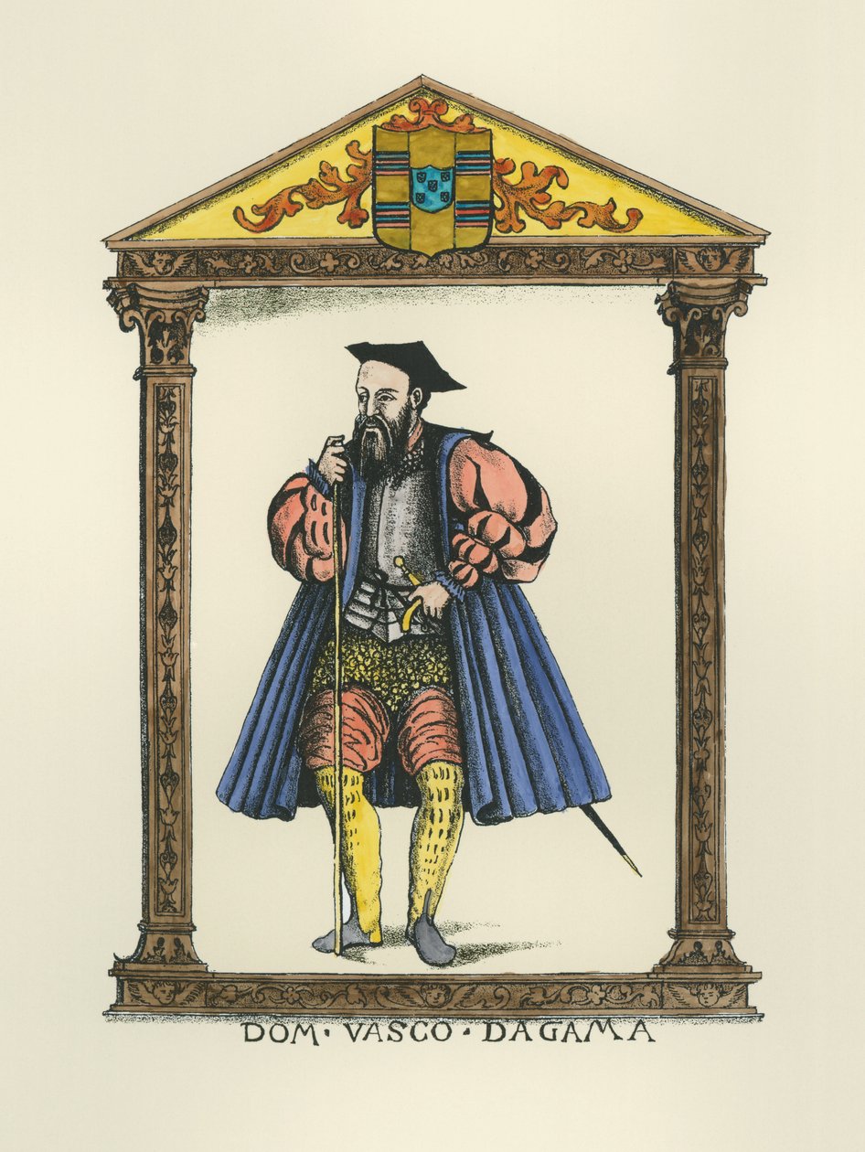 Vasco da Gama (ca 1469-1525) (gravyr) (senare färgsättning) av English School