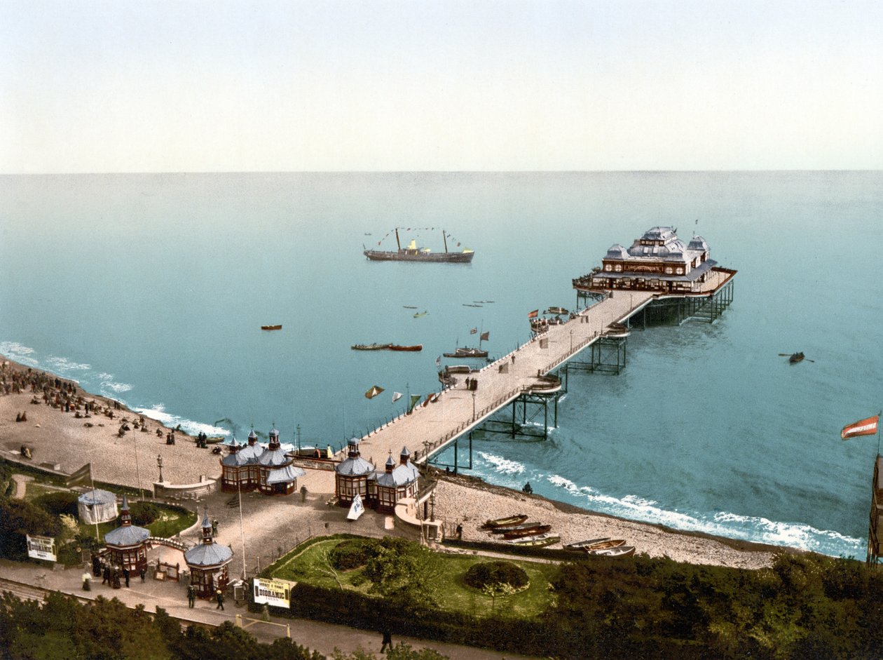 Victoria Pier, Folkestone (handfärgat foto) av English School