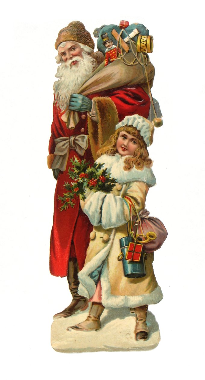 Viktoriansk pappersrelief av jultomten med gåvor, c.1880 av English School