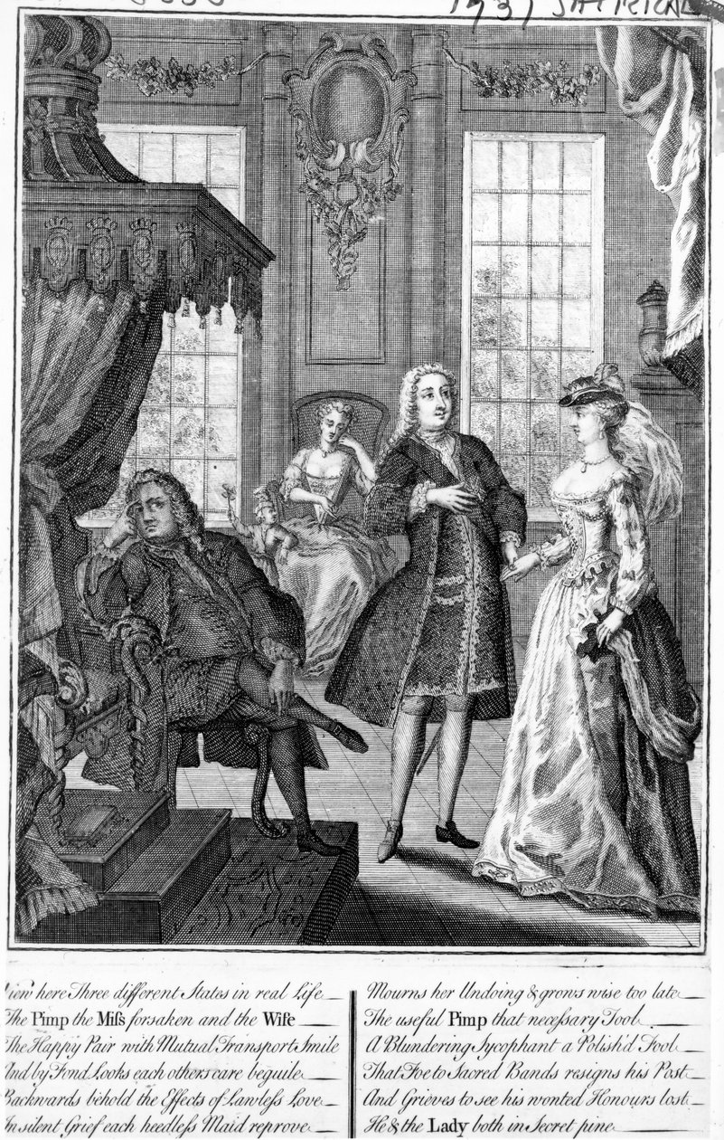 Se här Tre olika stater i det verkliga livet - hallicken fröken övergivna och frun, 1735-6 av English School