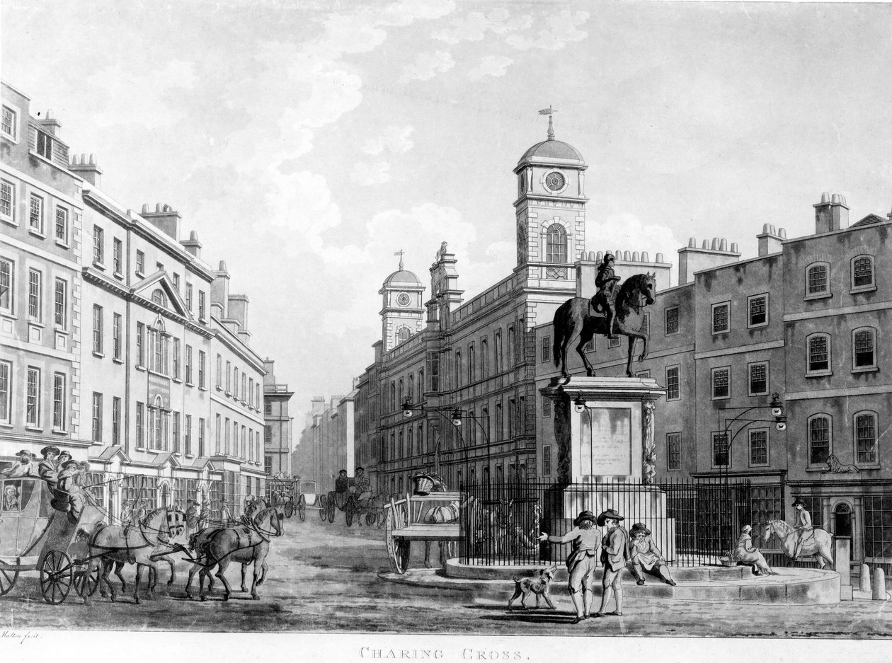 Utsikt i Charing Cross mot Northumberland House, 1795 av English School