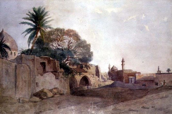 Utsikt i Mellanöstern, ca 1820 (akvarell på papper) av English School