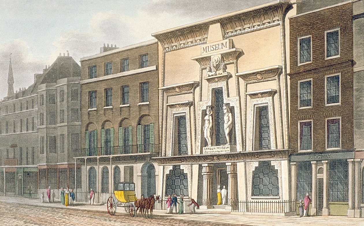 Utsikt över Bullocks Museum, Piccadilly, 1815 av English School