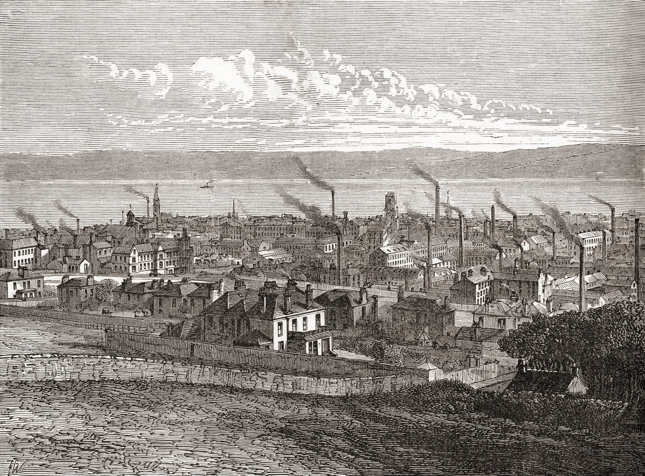 Vy över Dundee, Skottland, från "Cities of the World", publicerad ca 1893 (tryck) av English School