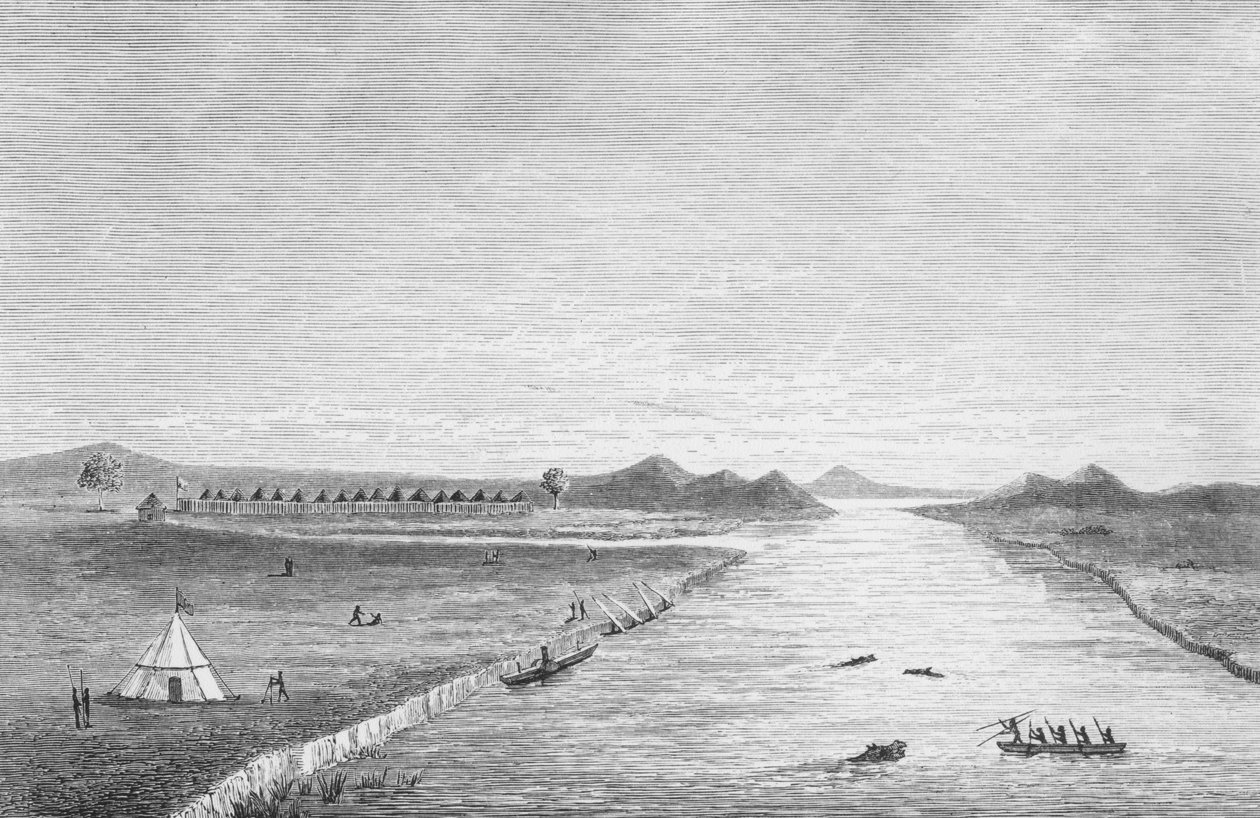 View of Gondokoro, från "Central Africa: Naked Truths of Naked People", av Charles Chaillé-Long av English School