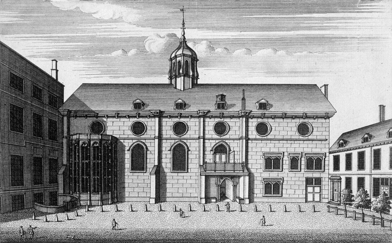 Utsikt över Grocers Hall på den tiden då den inhyste Bank of England, c.1730 av English School
