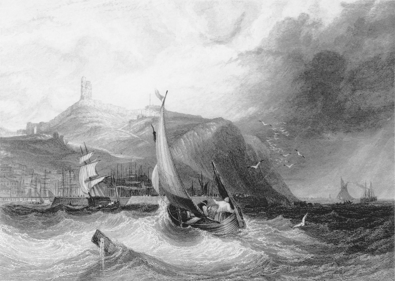 Utsikt över Scarborough Castle från havet, 1894 av English School