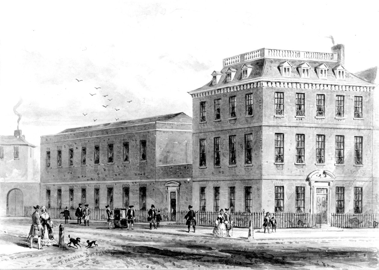 Utsikt över östra sidan av Soho Square, 1850 av English School