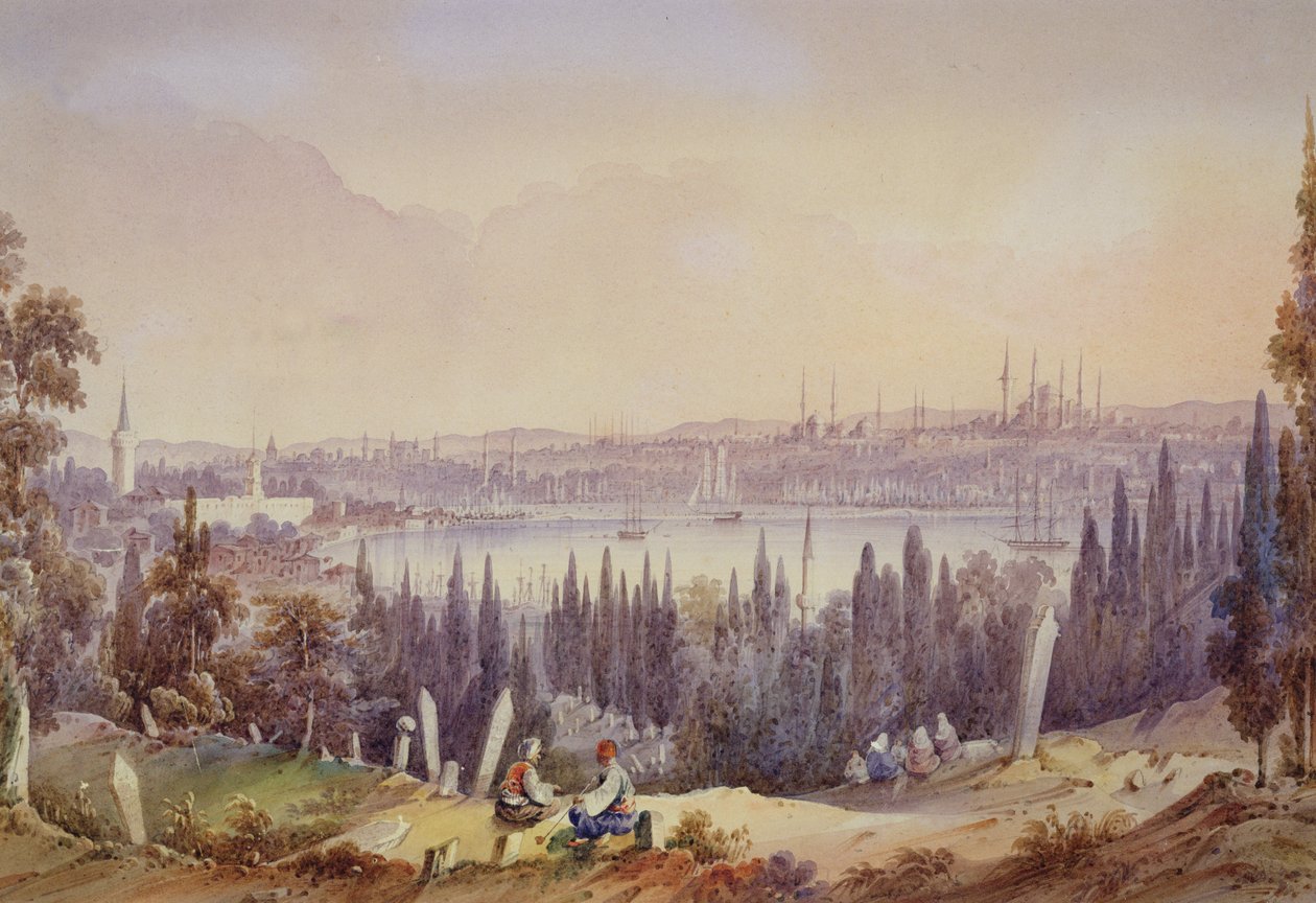 Utsikt över Gyllene hornet, ca 1840 (wc på papper) av English School