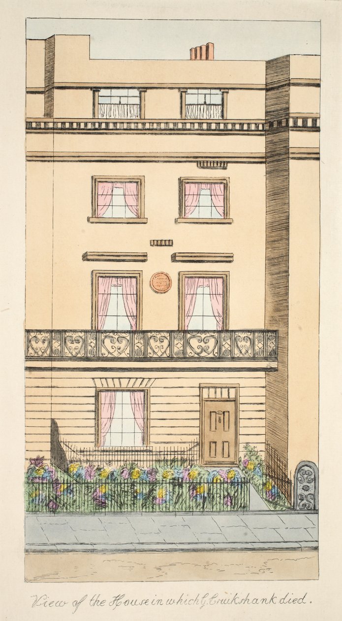 Utsikt över huset där George Cruikshank dog, pub. c.1878 (handfärgad gravyr) av English School