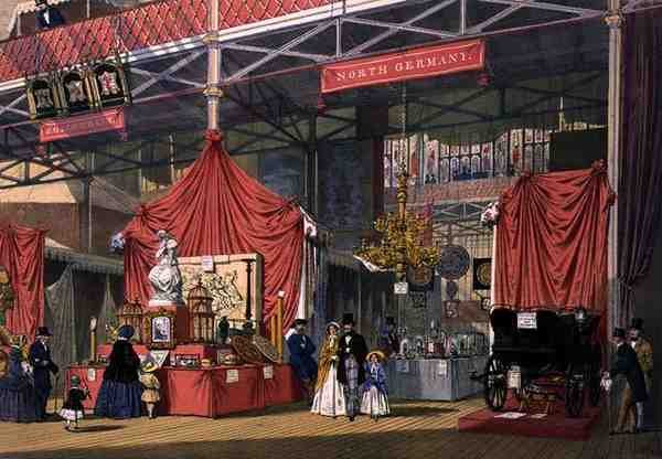 Utsikt över Klier and Sons musikinstrumentställ, i den nordtyska delen av den stora utställningen 1851, från Dickinson