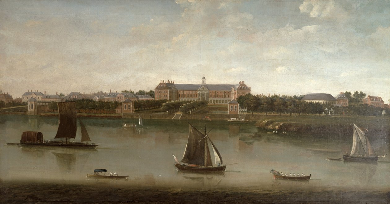 Utsikt över Royal Hospital och Rotundan från Themsens södra strand av English School