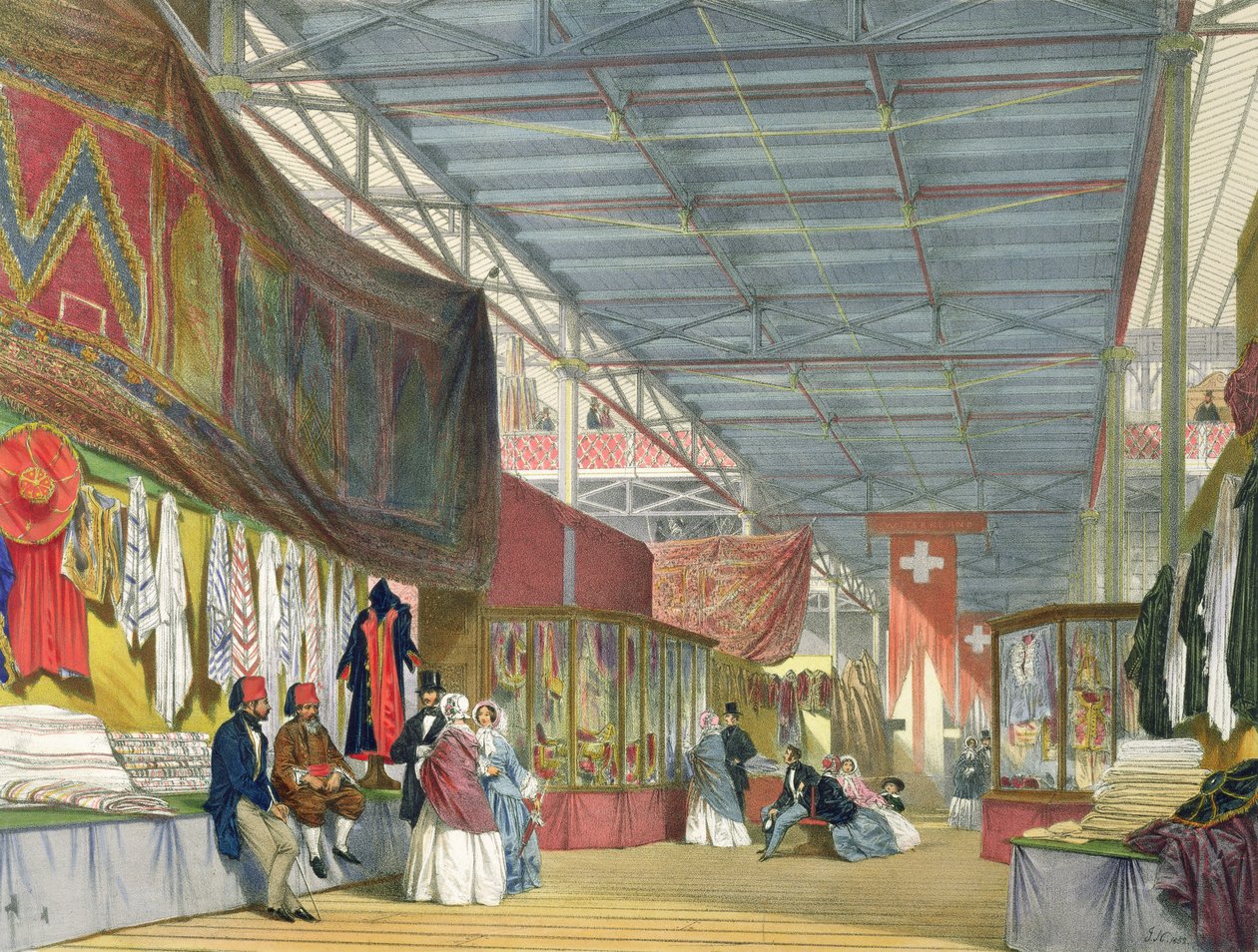 Utsikt över den tunisiska montern, vid den stora utställningen 1851, från Dickinsons Comprehensive Pictures av English School