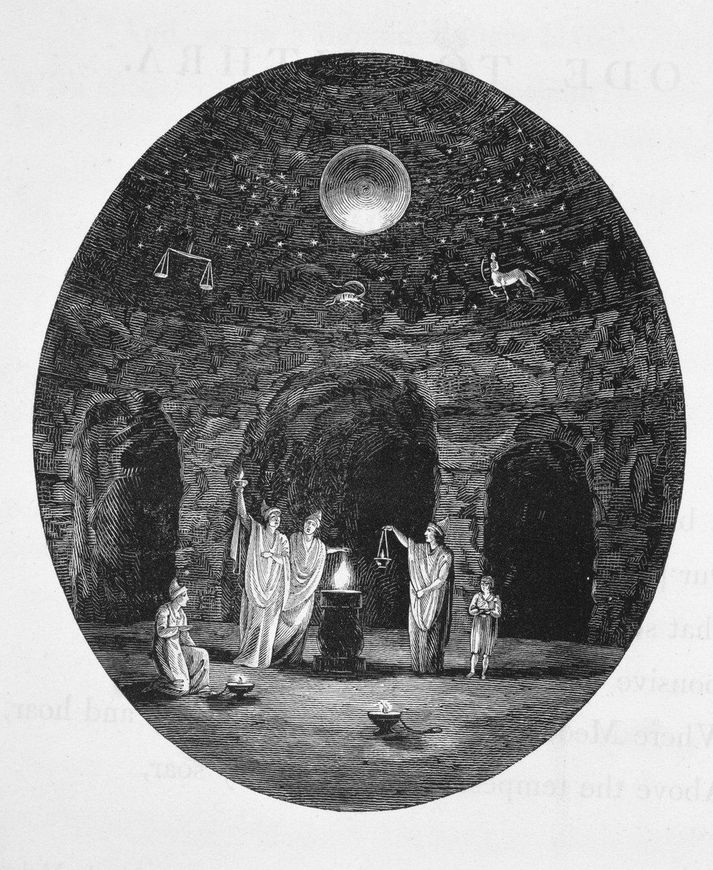 Utsikt över de gamla mystiska riterna som firas i Mithraic-grottan av English School