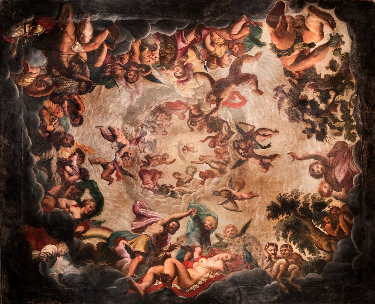 Utsikt över taket i Elysium Room, Bolsover Castle (pigment på gips) av English School
