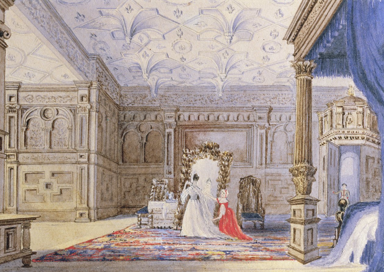 Utsikt över den inlagda kammaren, Sizergh Castle, Cumbria, ca 1840 (wc) av English School