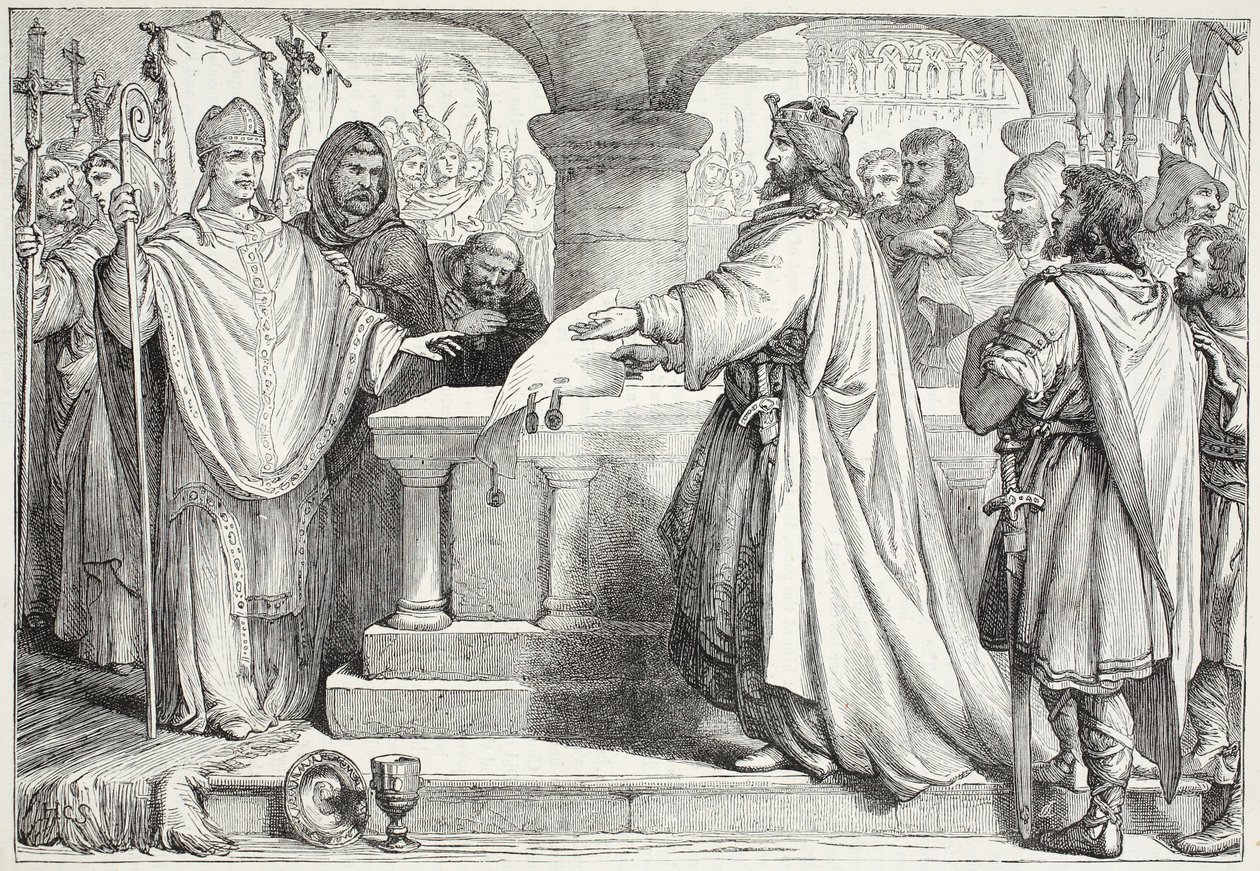 Karl den Stores besök hos påven, illustration från The History of Protestantism av James Aitken Wylie (1808-1890), pub. 1878 av English School