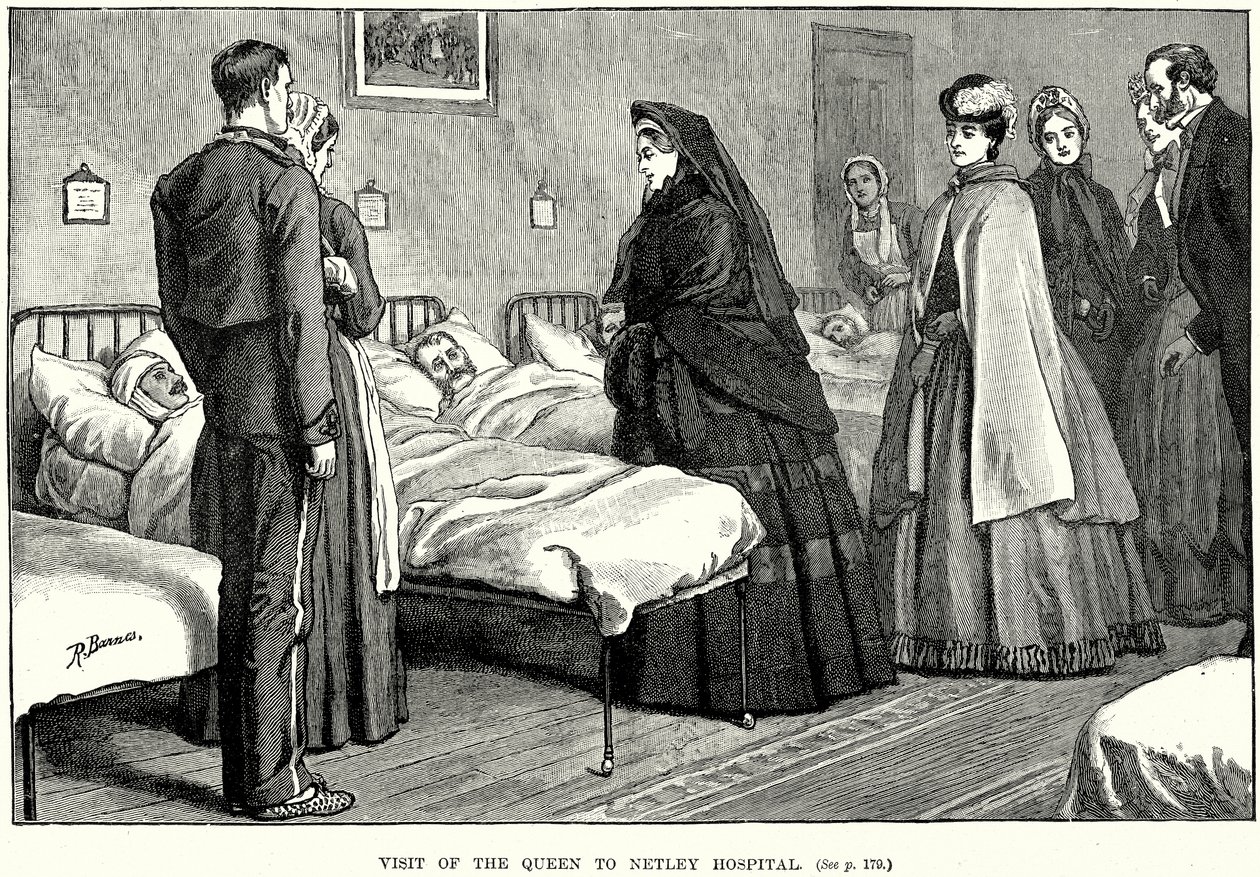 Drottningens besök på Netley Hospital (gravyr) av English School