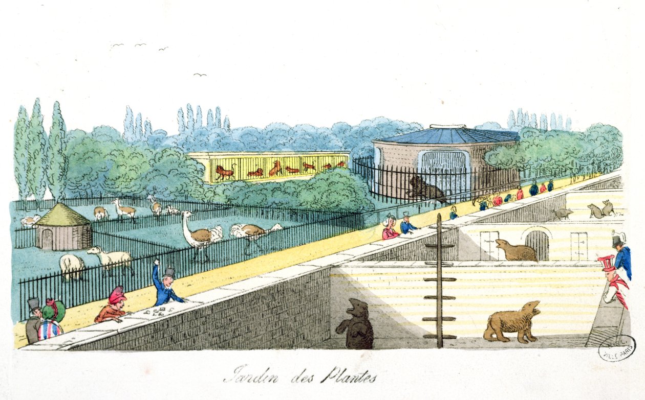 Besökare på Jardin de Plantes, Paris, från De Paris a Douvres av Roger Bookem, 1822 av English School