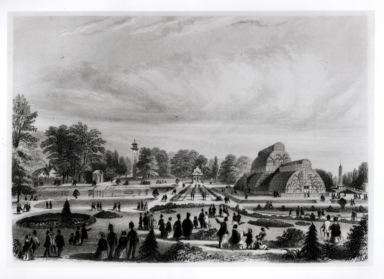 Besökare som tittar på Palm House på Kew Palace, ca 1860-talet av English School