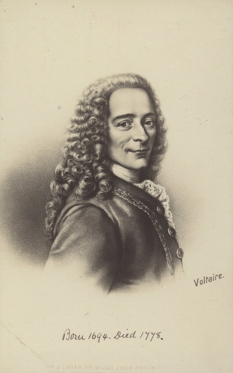 Voltaire (1694-1778), fransk författare, filosof och pjäsförfattare (litografi) av English School