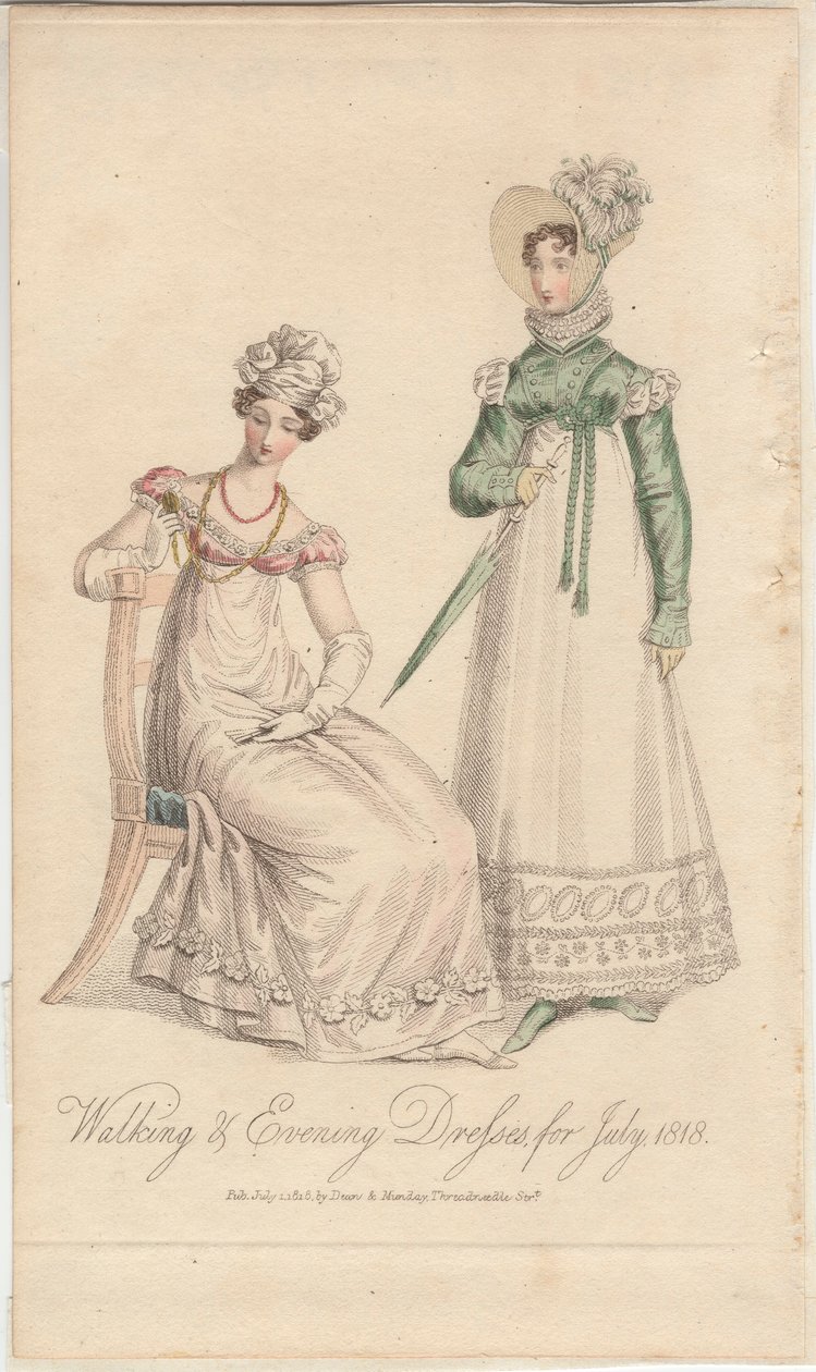 Walking and Evening Dresses för juli 1818, utgiven av Dean  Munday av English School