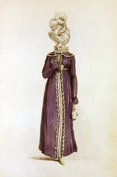 Gåklänning, modetallrik från Ackermanns Repository of Arts (färgad gravyr) av English School
