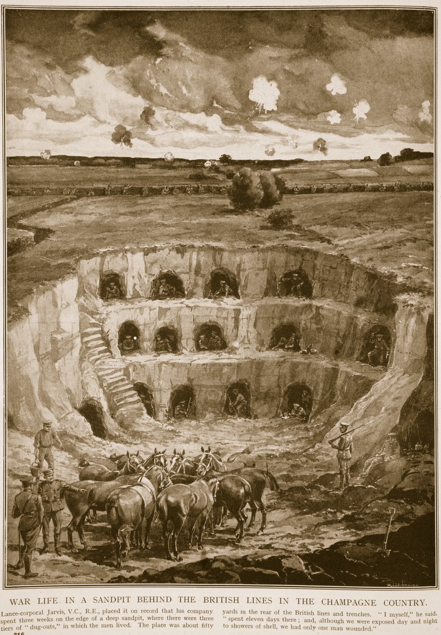 Krigsliv i en sandlåda bakom de brittiska linjerna i Champagne-landet, 1914-19 av English School