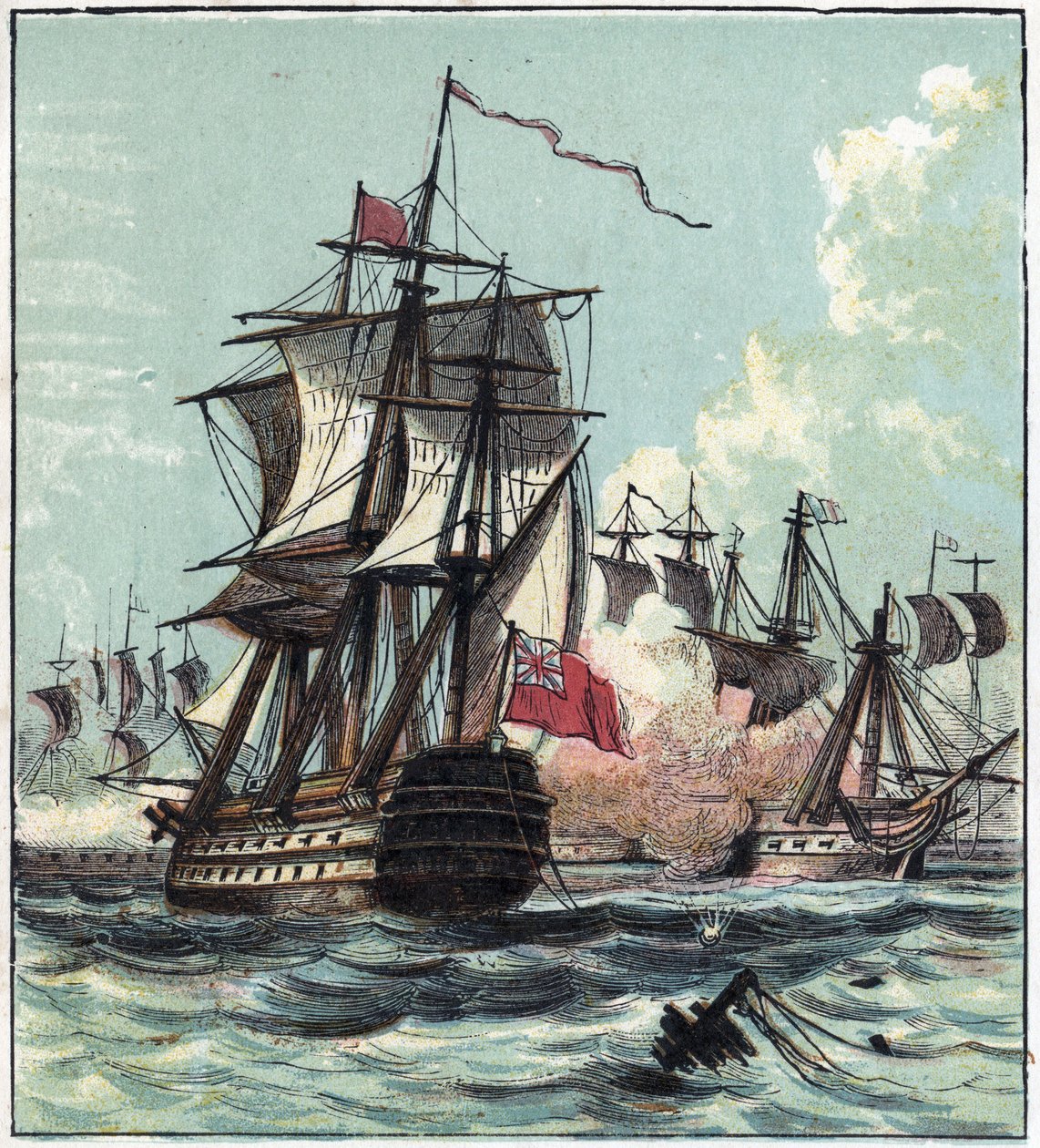 Revolutionskriget: Slaget vid 13:e Prairial Year II (01/06/1794) var ett sjöslag mellan den franska eskadern under ledning av Louis Thomas Villaret de Joyeuse och den brittiska armén under ledning av amiral Howe (1726-1799) utanför Ouessant. Britterna vann av English School