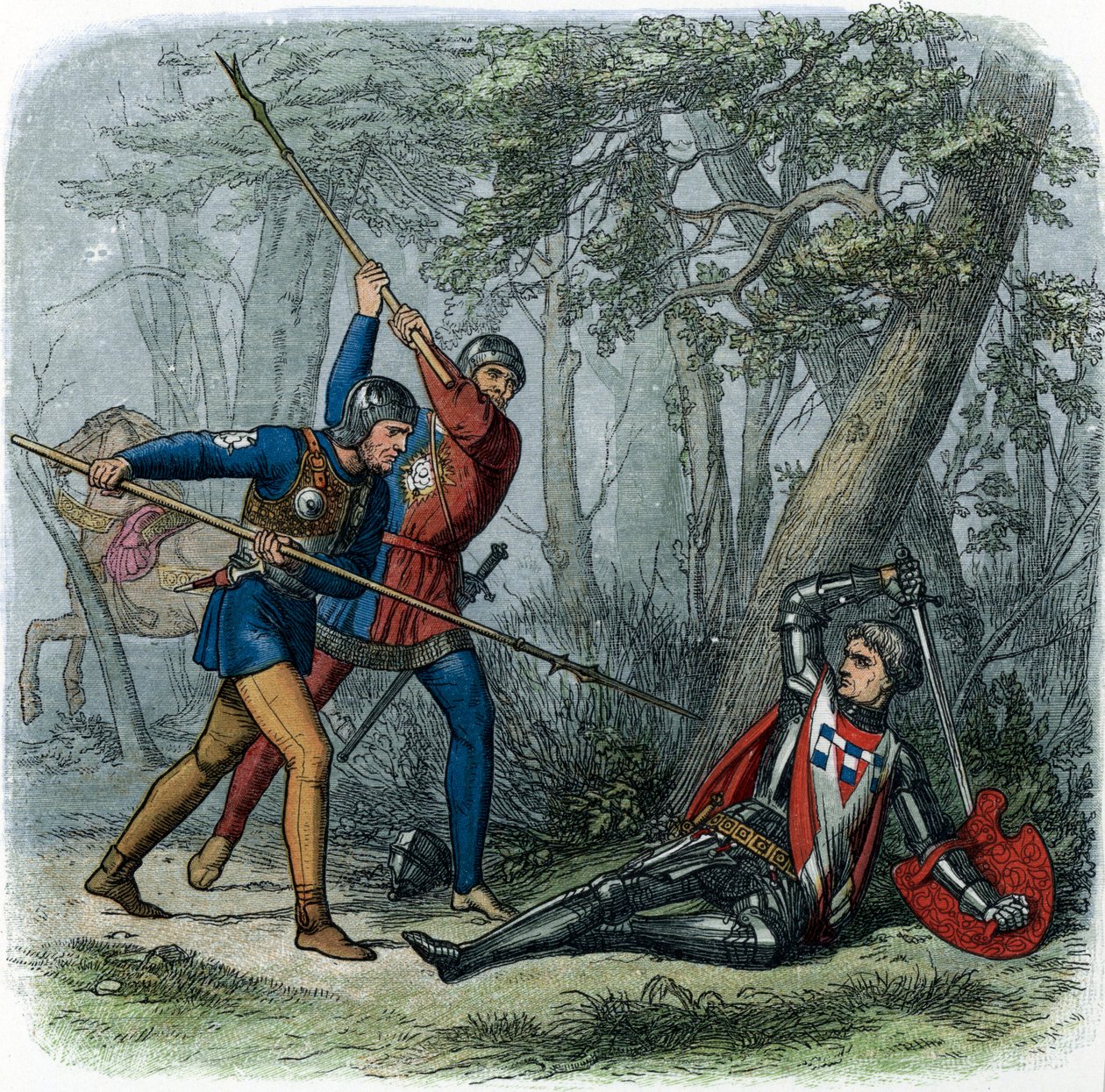 War of the Roses: the Death of Warwick, illustration från "A Chronicle of England" av James Doyle av English School