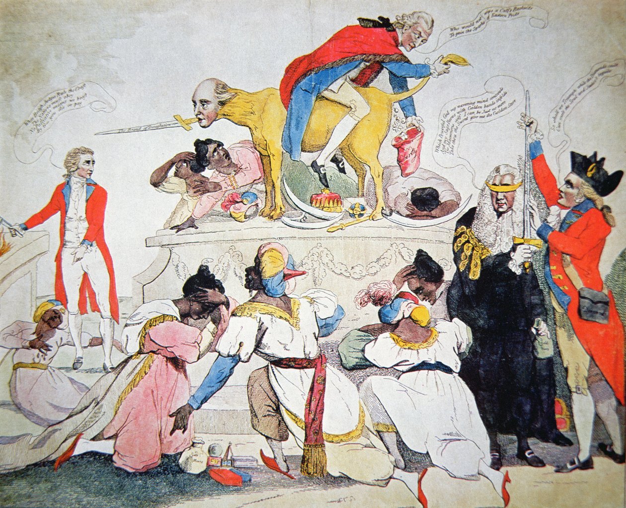 Warren Hastings riksrätt vid House of Lords (färg litho) av English School