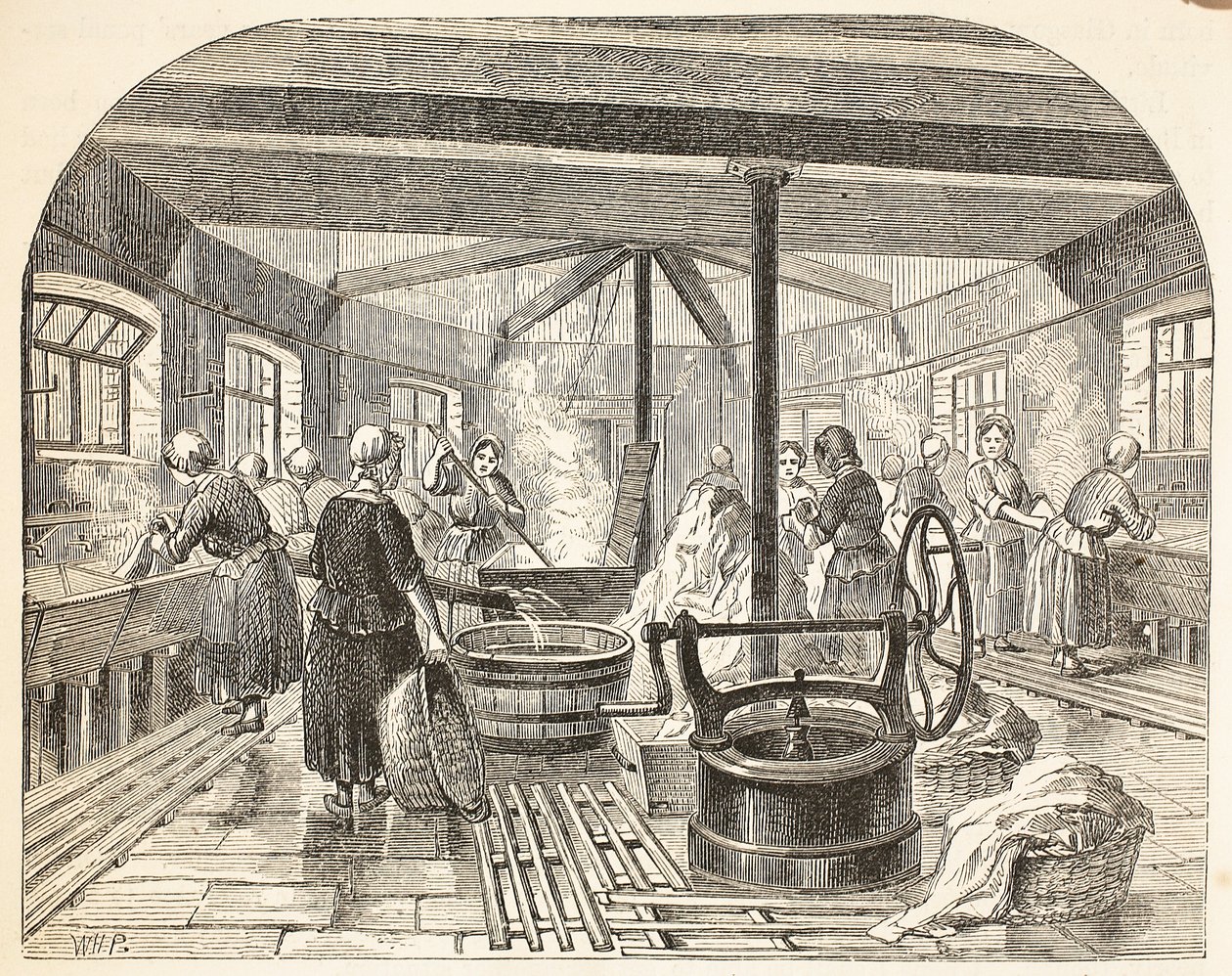 Wash-house vid Brixton Prison, illustration från The Criminal Prisons of London och scener från Prison Life av Henry Mayhew och John Binny, pub. 1862 av English School